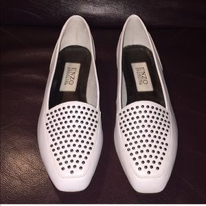 Enzo Angioli White Studded Glam Loafer